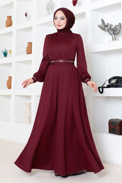 DVL - Taş Detaylı Elbise DVL272 Bordo - 343037