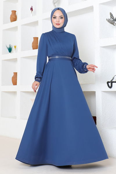 DVL - Taş Detaylı Elbise DVL272 İndigo - 354906