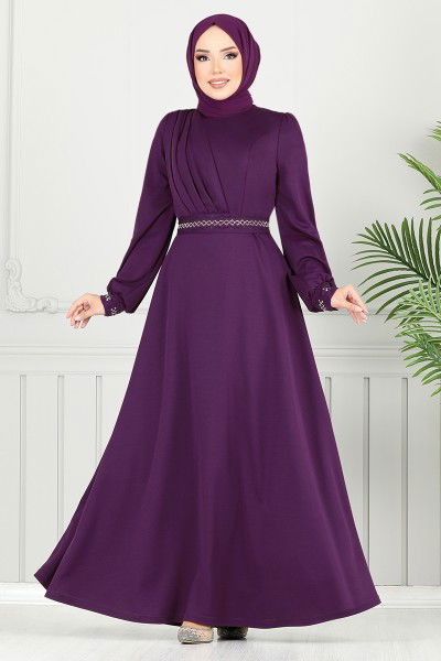 DVL - Taş Detaylı Elbise DVL272 Mor