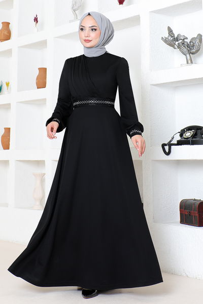 DVL - Taş Detaylı Elbise DVL272 Siyah - 343046