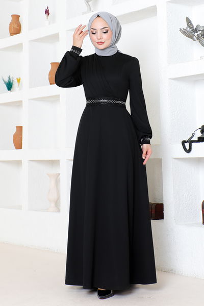 DVL - Taş Detaylı Elbise DVL272 Siyah - 343047