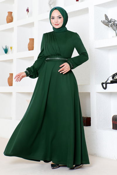 DVL - Taş Detaylı Elbise DVL272 Zümrüt - 343027