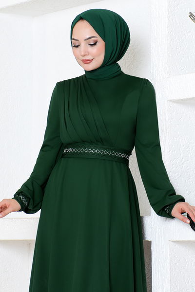 DVL - Taş Detaylı Elbise DVL272 Zümrüt - 343028