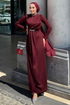 Taş Detaylı Krep Abiye 4645ALG474-MS Bordo - Thumbnail