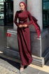 Taş Detaylı Krep Abiye 4645ALG474-MS Bordo - Thumbnail