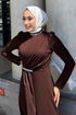Taş Detaylı Krep Abiye 4645ALG474-MS Kahve - Thumbnail