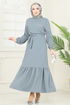 Taş Detaylı Tesettür Elbise 813OZN1046-MS Gri - Thumbnail