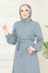Taş Detaylı Tesettür Elbise 813OZN1046-MS Gri - Thumbnail