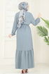 Taş Detaylı Tesettür Elbise 813OZN1046-MS Gri - Thumbnail