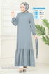 Taş Detaylı Tesettür Elbise 813OZN1046-MS Gri - Thumbnail