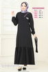 Taş Detaylı Tesettür Elbise 813OZN1046-MS Siyah - Thumbnail