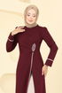 Taş Detaylı Yırtmaçlı Takım ASM2816-MS Bordo&Vizyon - Thumbnail