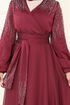 Taş İşlemeli Janjan Abiye 5693EDF311-MS Bordo - Thumbnail