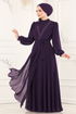 Taş İşlemeli Şifon Abiye 5408AB368-MS Mor - Thumbnail