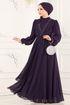 Taş İşlemeli Şifon Abiye 5408AB368-MS Mor - Thumbnail