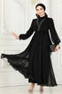 Taş İşlemeli Şifon Abiye 5408AB368-MS Siyah - Thumbnail