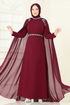 Taşlı Pelerinli Şifon Abiye 8073AB368-MS Bordo - Thumbnail