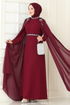 Taşlı Pelerinli Şifon Abiye 8073AB368-MS Bordo - Thumbnail