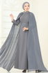 Taşlı Pelerinli Şifon Abiye 8073AB368-MS Koyu Gri - Thumbnail