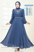 Taşlı Şifon Abiye 8010AB368-MS İndigo - Thumbnail