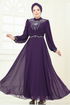 Taşlı Şifon Abiye 8010AB368-MS Mor - Thumbnail