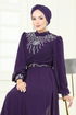 Taşlı Şifon Abiye 8010AB368-MS Mor - Thumbnail