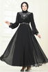 Taşlı Şifon Abiye 8010AB368-MS Siyah - Thumbnail