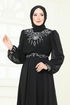 Taşlı Şifon Abiye 8010AB368-MS Siyah - Thumbnail