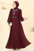 Taşlı Şifon Tesettür Abiye 7084ABK1075-MS Bordo - Thumbnail