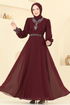 Taşlı Şifon Tesettür Abiye 7084ABK1075-MS Bordo - Thumbnail