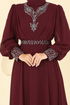 Taşlı Şifon Tesettür Abiye 7084ABK1075-MS Bordo - Thumbnail