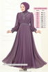 Taşlı Şifon Tesettür Abiye 7084ABK1075-MS Koyu Lila - Thumbnail