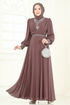 Taşlı Şifon Tesettür Abiye 7084ABK1075-MS Pudra Vizyon - Thumbnail