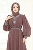 Taşlı Şifon Tesettür Abiye 7084ABK1075-MS Pudra Vizyon - Thumbnail
