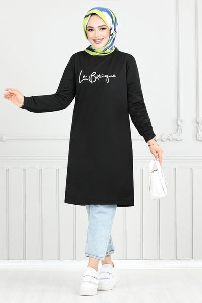 MRV O.Z.R. - Text Silbrig Hijab Tunika 798OZR1047-M Schwarz