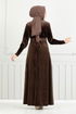 The Belt Stony Velvet Evening dress 3067EFY931-M Coffee - Thumbnail