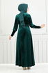 The Belt Stony Velvet Evening dress 3067EFY931-M Emerald - Thumbnail