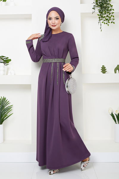 MRV S.L. - The Belt The Stone Embroidered Evening dress 5029SL890-M Dark Lilac