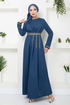 The Belt The Stone Embroidered Evening dress 5029SL890-M Indigo - Thumbnail