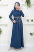 The Belt The Stone Embroidered Evening dress 5029SL890-M Indigo - Thumbnail