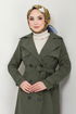 The Front Buttoned Up Coat 16126BSK984-M Khaki - Thumbnail