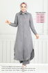 The Front Buttoned Up Hijab Team 808OZR1047-M Anthracite - Thumbnail