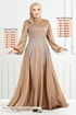 The Front Stony Satin Evening dress 5675END900-M Open Coffee - Thumbnail