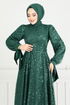 The Headline Laced Up Hijab Evening dress 5611END900-M Emerald - Thumbnail