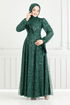 The Headline Laced Up Hijab Evening dress 5611END900-M Emerald - Thumbnail