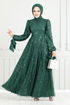 The Headline Laced Up Hijab Evening dress 5611END900-M Emerald - Thumbnail