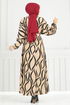 The Headline Rubberized Patterned Dress 4026TGE913-M Latte - Thumbnail