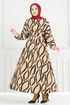 The Headline Rubberized Patterned Dress 4026TGE913-M Latte - Thumbnail