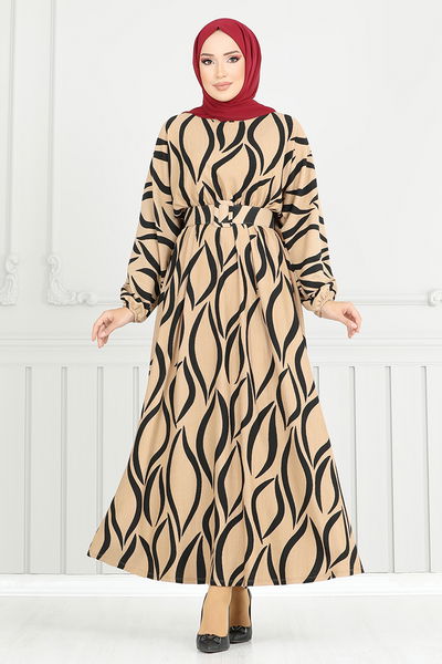 MRV T.G.E. - The Headline Rubberized Patterned Dress 4026TGE913-M Latte