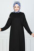The Shoulder Buttoned Up Hijab Tunic 2695AYD969-M Black - Thumbnail